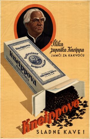 MUO-020001: Slika župnika Kneippa jamči za kakvoću Kneippove sladne kave: plakat
