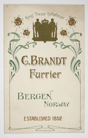 MUO-021171: Konigl. Preuss. Hoflieferant G. BRANDT Furrier Bergen Norway established 1852: deplijan