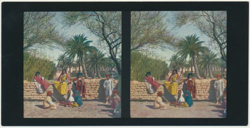 MUO-034146/04: Alžir - Oaza Biskra; crnačka djeca muziciraju: stereoskopska fotografija