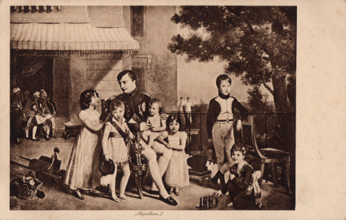 MUO-060172/14: Reprodukcija slike Louis Ducisa : Napoleon sa svojim nećakinjama i nećacima na terasi u Saint-Cloudu: dopisnica