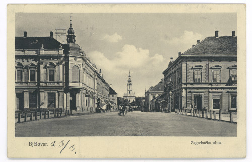 MUO-044750: Bjelovar - Zagrebačka ulica s pogledom na katoličku crkvu: razglednica