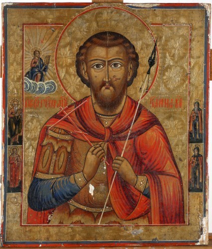 MUO-058493: Sveti Juraj s Kristom i četiri sveca: ikona