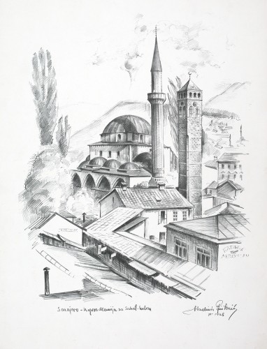 MUO-058474/01: Sarajevo - Begova džamija sa Sahat-kulom: grafika