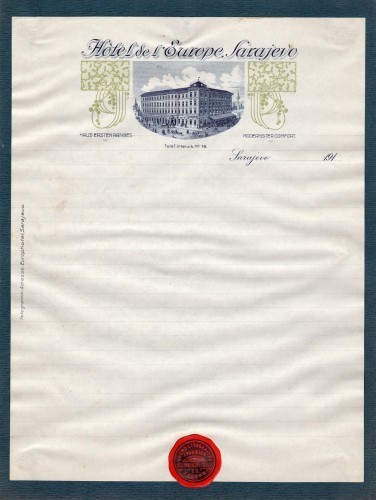 MUO-020629/13: Hotel de l'Europe Sarajevo: listovni papir