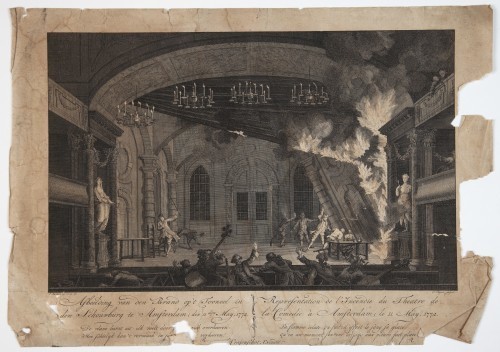 MUO-058201: Afbeelding van den brand op't tooneel in den schouwburg te Amfterdam; den llden May, 1772.: grafika