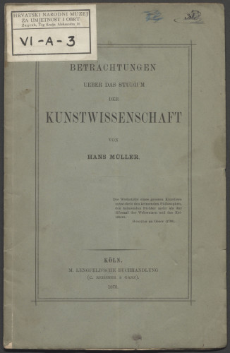 LIB-000111: Betrachtungen uber das Studium der Kunstwissenschaften von Hans Muller