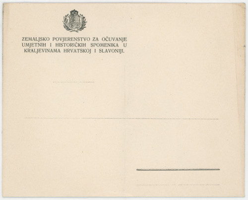 MUO-061551: Koverta - Zemaljsko povjerenstvo za očuvanje umjetnih i historičkih spomenika u Kraljevinama Hrvatskoj i Slavoniji: koverta
