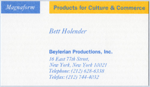 MUO-060312/02: Beylerian Productions: Magnaform Culture & Commerce: posjetnica