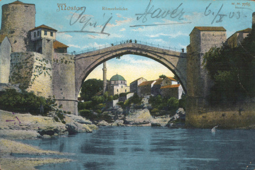 MUO-008745/602: BiH - Mostar; Panorama s mostom: razglednica
