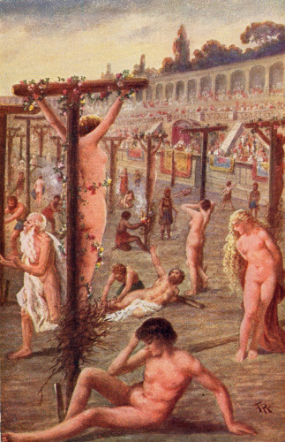 MUO-060172/84: Reprodukcija slike – Mučenici u Neronovoj areni - serija Quo Vadis: dopisnica