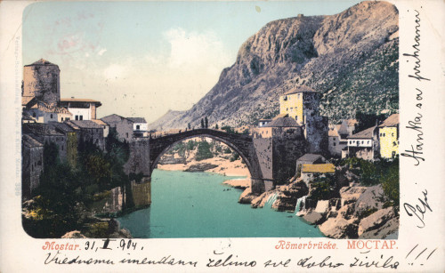 MUO-008745/567: BiH - Mostar; Panorama s mostom: razglednica