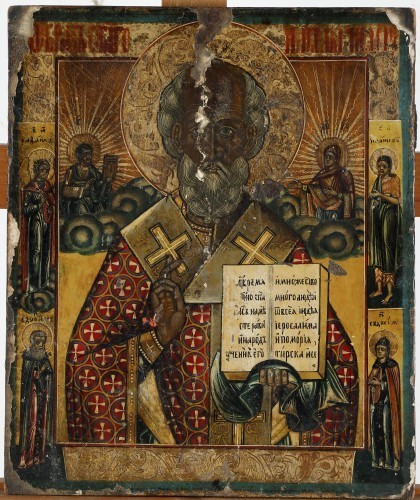 MUO-058489: Sveti Nikola sa sv. Jevdokijom, sv. Ivanom, sv. Rafaelom i još jednim svecem: ikona